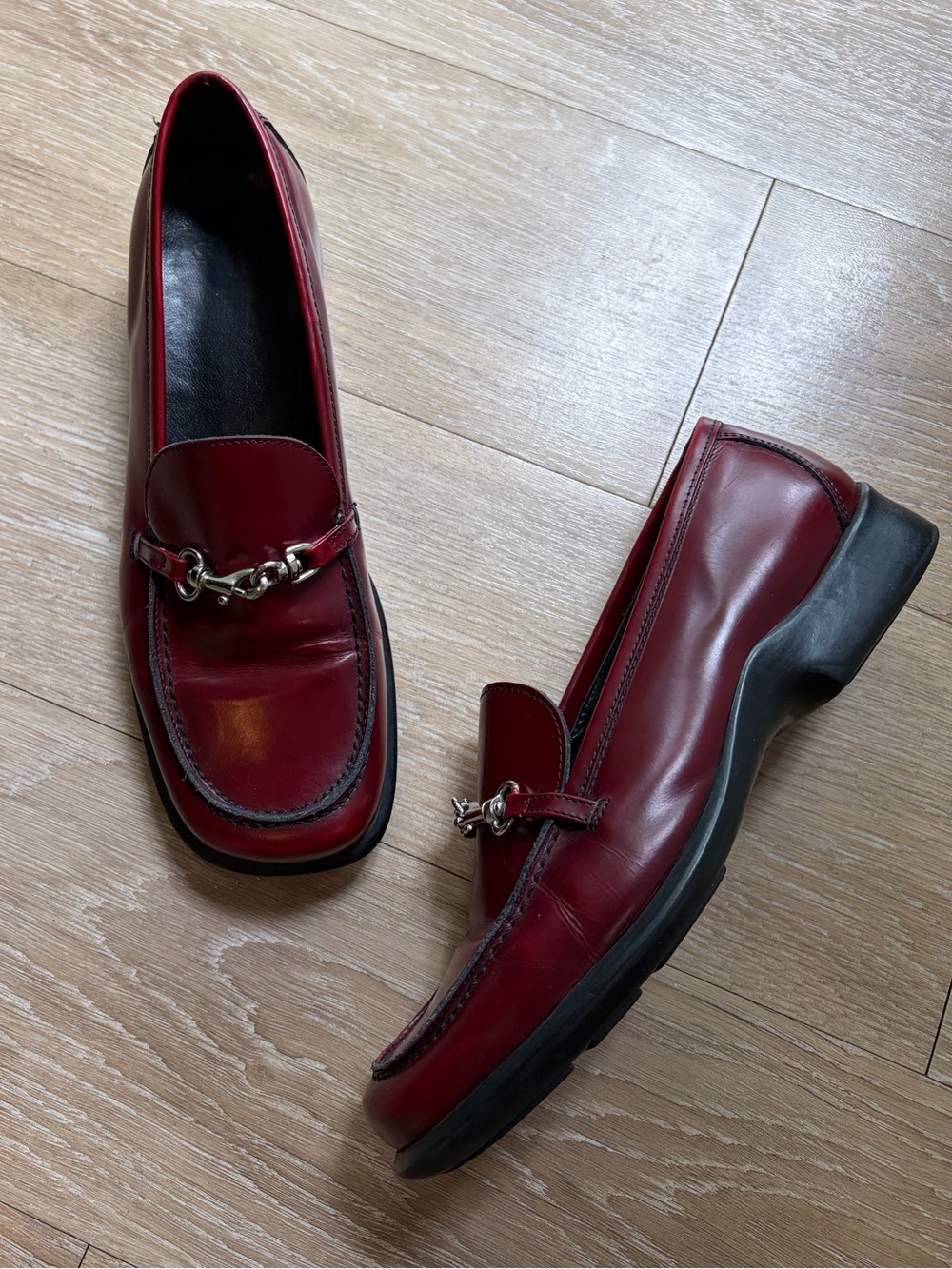 Coach Burgundy Cherie Leather Horse Bit Slip-On Square Toe Loafers